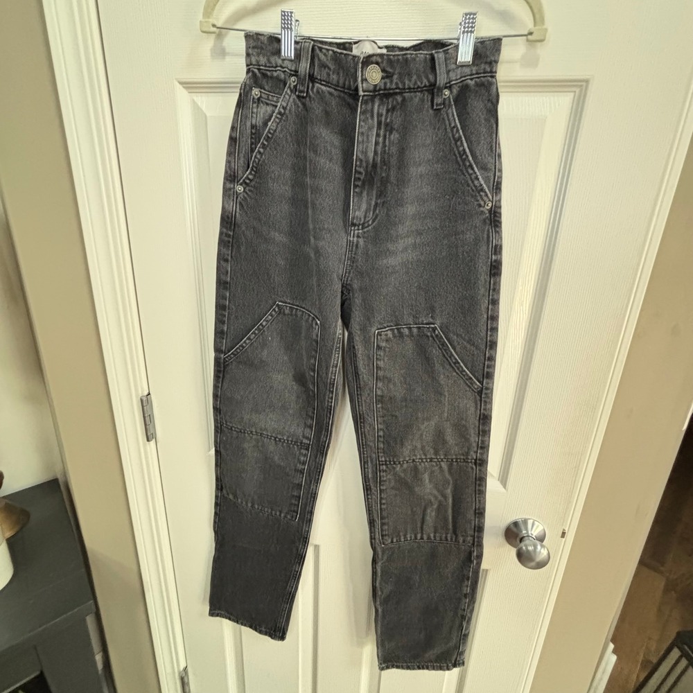 Garage Carpenter Jeans Washed Black High Rise Double Knee Straight Leg Size 26